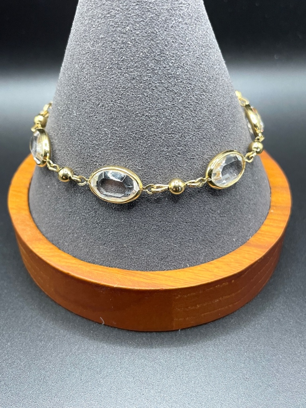 Vintage Monet Signed Gold Tone Clear Glass Crystal Bracelet 7 1/2"